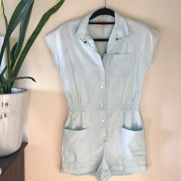 Vintage Pants - 1970s Vintage light blue ROMPER jumpsuit playsuit